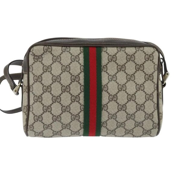 GUCCI GG Supreme Web Sherry Line Shoulder Bag PVC Beige Gold 010 378 Auth 147769 - Picture 3 of 16